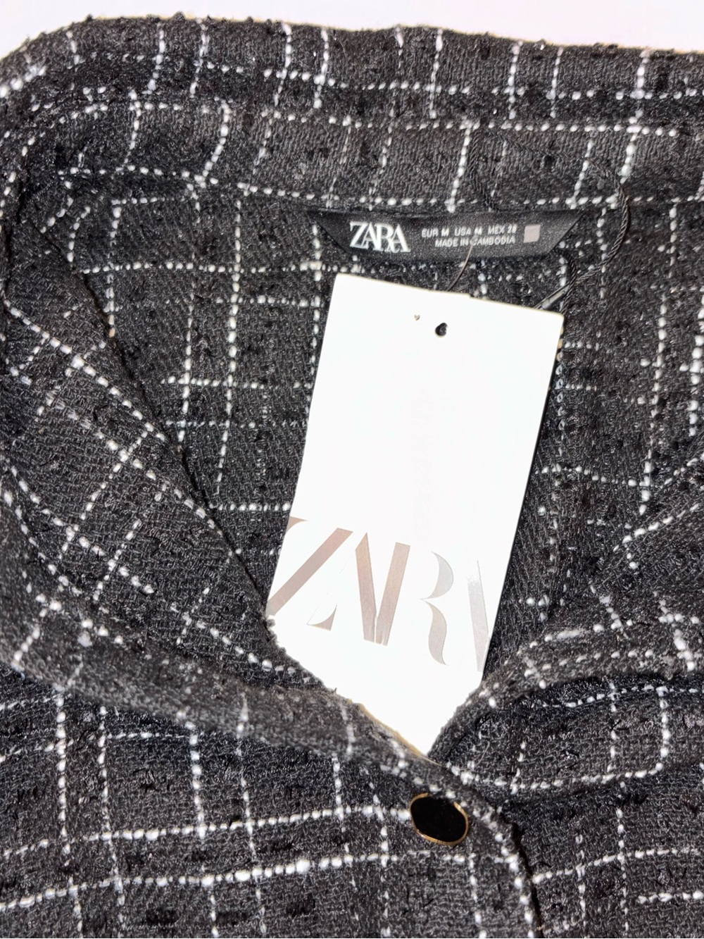 NWT ZARA Textured Short Dress Black & White Tweed Check Short Sleeve Mini Sz M - Picture 6 of 9